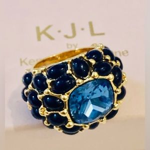 Vtg.Big cocktail  Blue Topaz and Cabochon stones KJL ring( size 5/6)